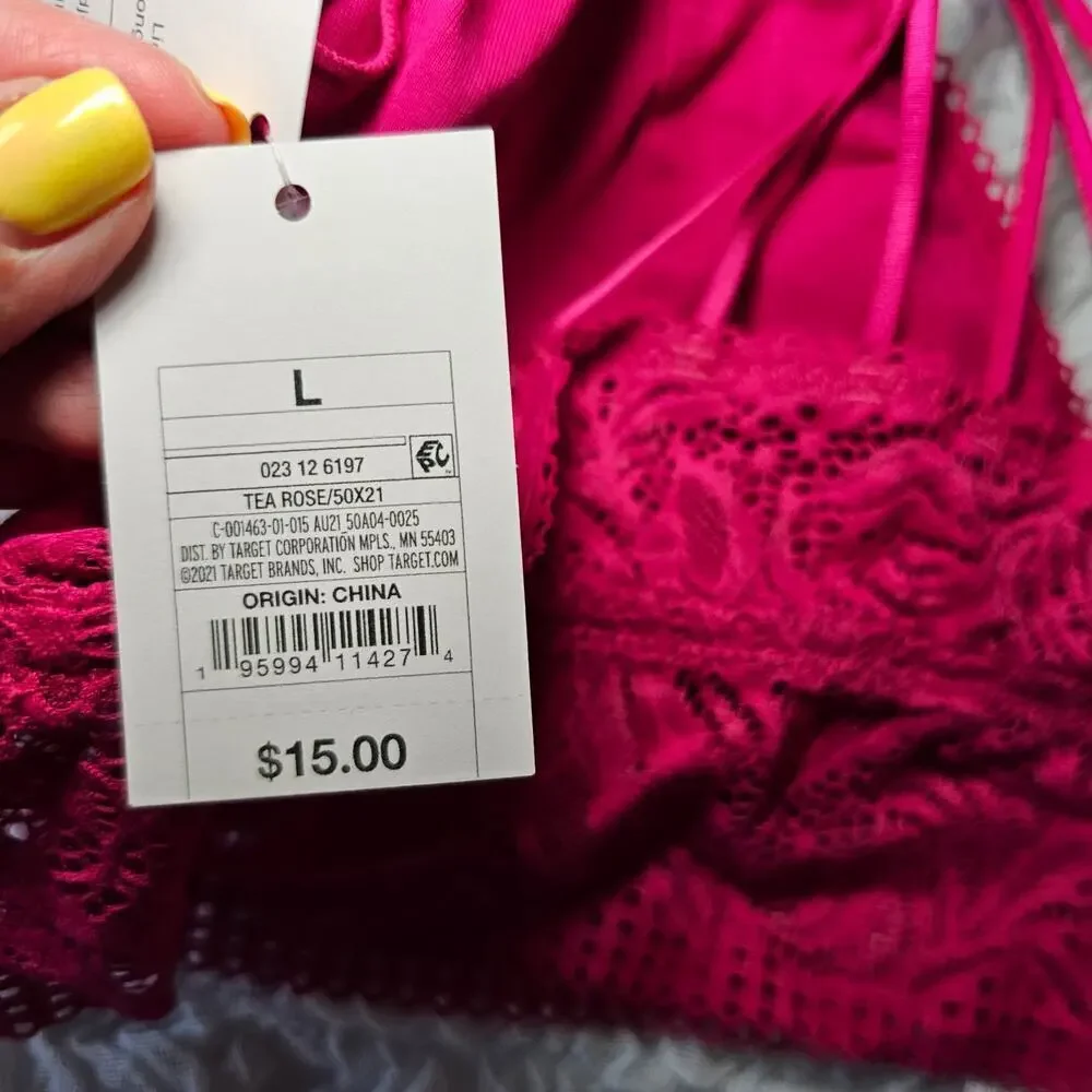 Auden Tea Rose Pink Bralette Size Large